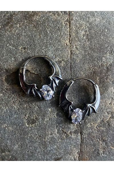Viking Bat Wing White Zircon Stone Design Stainless&Tarnish Free 316L Steel Earrings