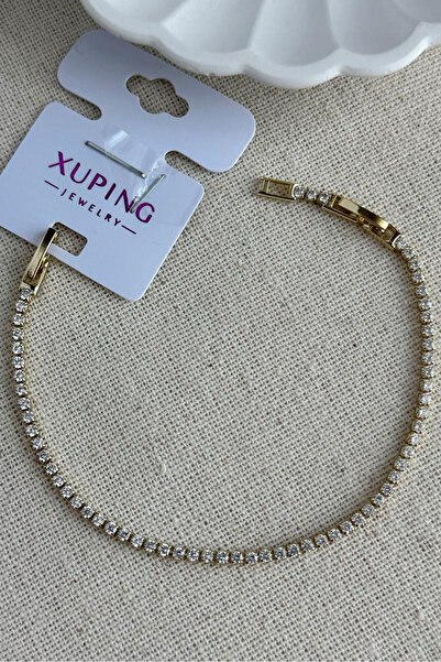 Modacaprea Xuping 14K İnce Su Yolu Model Zincir Kadın Bileklik 17+2 cm Altın ...