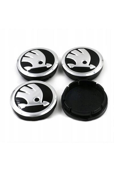 Skoda Set 4 capace pentru roți, Capac Jantă, 55 mm, Skoda, negru și argintiu