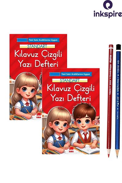 inkspire 2 Pieces New Curriculum Standard Guide Lined Beautiful Writing Notebook 16.5X24 cm 24 Sheets with Pen Gift