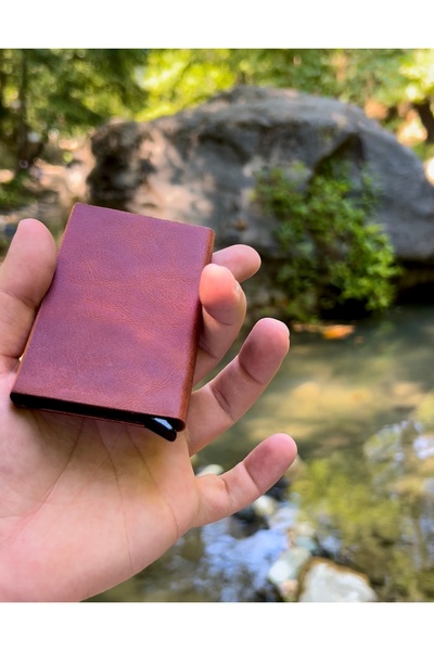 Takı Zanaatkarı Genuine Cowhide Leather Rfid Protected 7 Card Capacity Mechanism Wallet