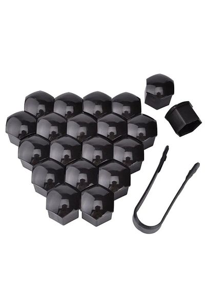 OEM Set 20 Plastic Covers for Lug Nuts, 17mm Diameter, Compatible with Volkswagen, Ford, Citroen, Black