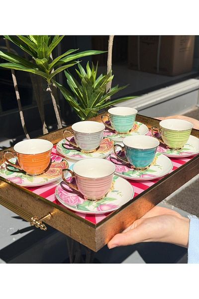 Onedekor Set of 6 Porcelain Roseline Coffee Cups Colorful