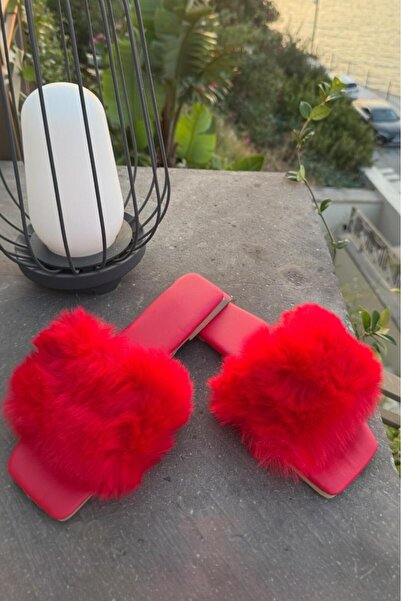 Melissa Boutique Women's Red Furry Summer Flat Heeled Outdoor Slippers