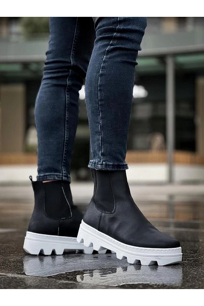Beruflic High Sole Chelsea Boots 113 Black (White Sole)