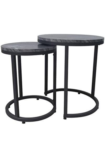 Vanity Living Set of 2 Round Nesting Table for Living Room, MDF Black & White Top Nest of Tables, Me