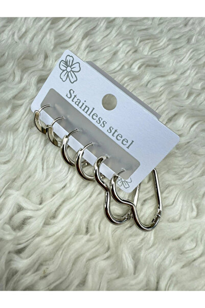 REDLİNEEGİYİM مجموعة من 6 أقراط دائرية مختلطة (فولاذ مقاوم للصدأ)