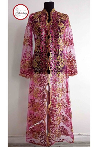 Gelincimherşey Fuşya Tel Kırma Pullu Nedime Gelin Kaftan Bindallı