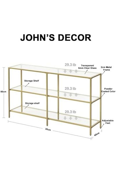 genric FFD Modern Gold Console Table, 3-Tier Tempered Glass Entryway Sofa Table