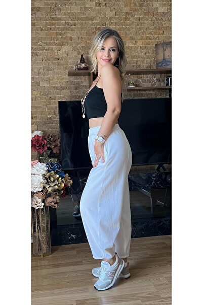 Cardella Women's 100% Cotton Gabardine Pocket Baggy Trousers