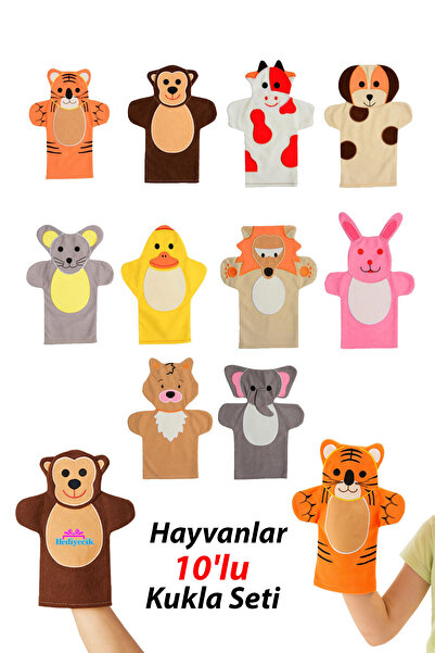 hediyecik Sevimli Hayvanlar Eğitici Kukla Seti - El Kuklası 10'lu 25 cm