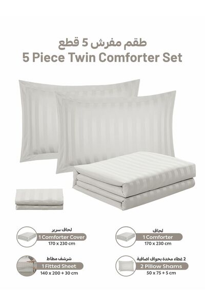 Donetella Comforter Set Single Size, 5-Pcs, 170x230 cm, Striped Bedding Set, All Season, Microfiber