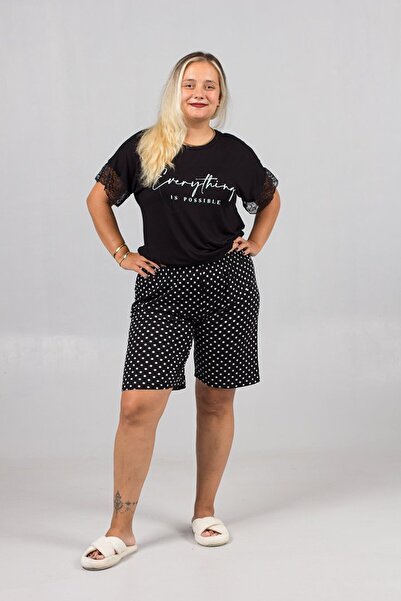 Truva XXL Plus Size Polka Dot Shorts Pajama Set - Timeless Chic