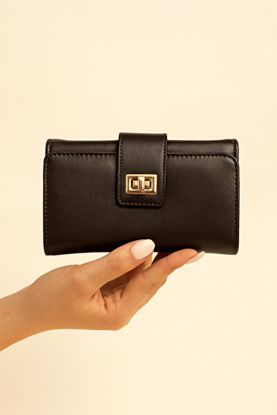 Nova Women's Brown Long Wallet – Gold Buckle, Multi-Eye Card Compartment