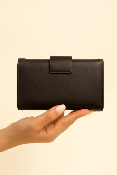 Nova Women's Brown Long Wallet – Gold Buckle, Multi-Eye Card Compartment