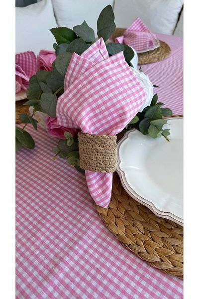 Decamor home 6-Piece Gingham Stain-Proof Pink Napkin