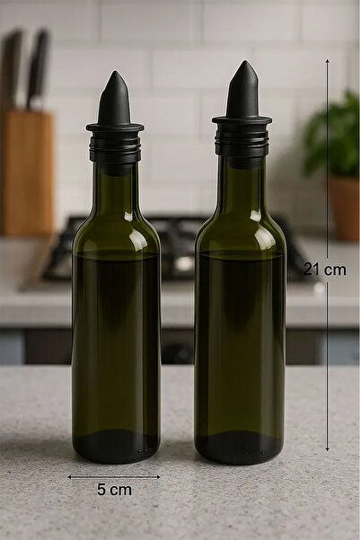 Home Verolia مجموعة من 2 أواني زجاجية مستديرة خضراء مع سدادات سيليكون لزيت وعصير 250 مل