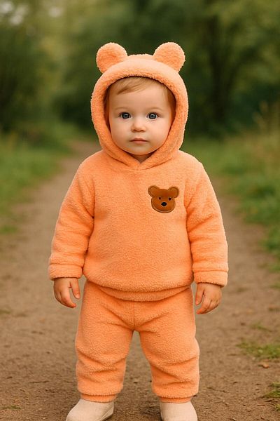 nevrankids Baby Plush Bear Ears Hooded 2-Piece Set - Winter Fleece Sweatshirt and Bottom Pants