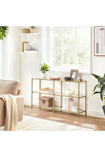 genric FFD Modern Gold Console Table, 3-Tier Tempered Glass Entryway Sofa Table
