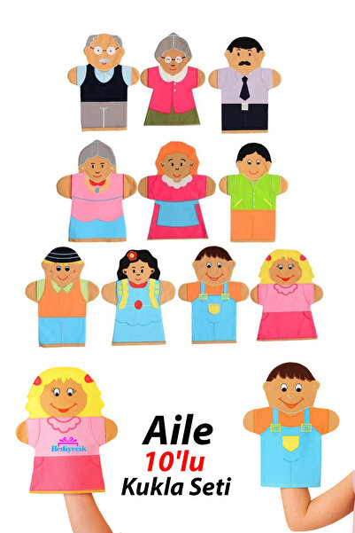 hediyecik Sevimli Aile Eğitici Kukla Seti - El Kuklası 10'lu 25 cm