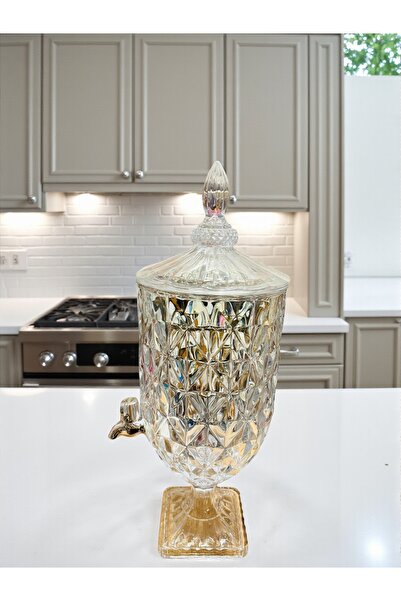 AKSOY SEBİL CAM ŞERBETLİK YAĞLIK CAM KAPAKLI CAM AYAKLI İKİ FARKLI DESNLİ 3 L...