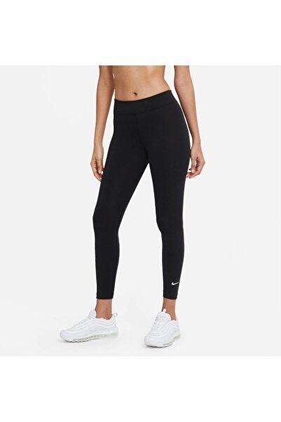 Nike siyah tayt tight fit mid rise length siyah pamuklu kadın tayt