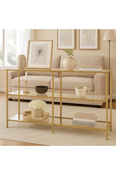 genric FFD Modern Gold Console Table, 3-Tier Tempered Glass Entryway Sofa Table