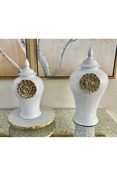 B&L Decor بيت وليلي - جرة زنجبيل سيراميك متوسطة الحجم بتصميم زهور |   قطع ديك...