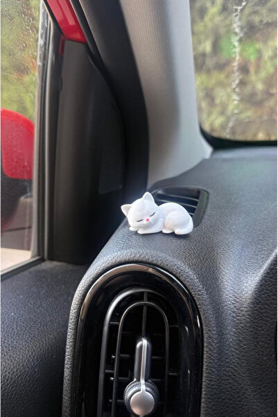 TreeDCraft 1 Adet Sevimli Mini Beyaz Yatan Kedi Figürü, Araba Süsü, Dekor, Masa Dekoru, Torpido Aksesuarı
