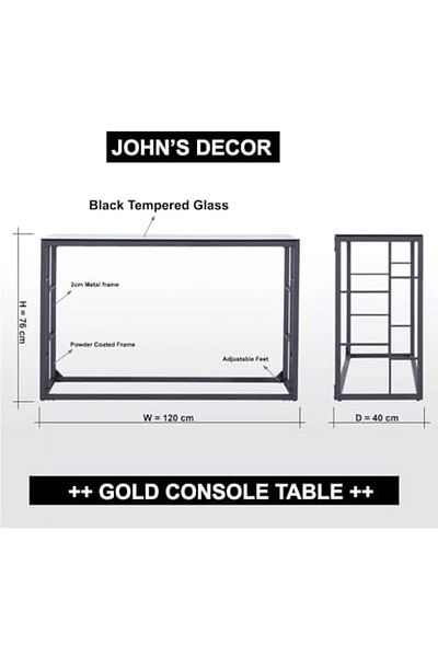 genric FFD Luxury Console Table with Black Tempered Glass Shelves & Powder-Coated Metal Frame