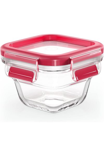 TEFAL Masterseal Glass 0.18L Square Food Container, Transparent & Red