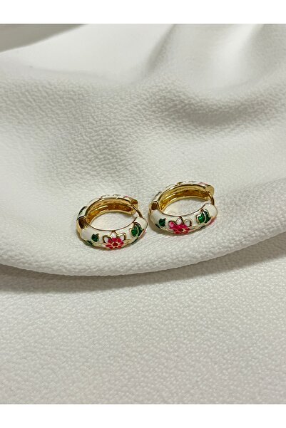 Çelik Lucky Store Mineli Çiçek Motifli Gold Küpe