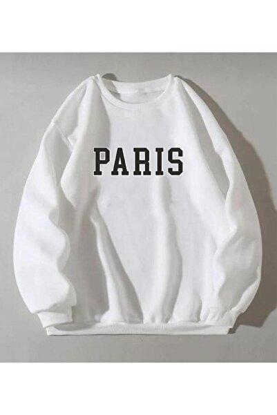 NoVibe Hanorac oversize cu decolteu rotund cu imprimeu Paris