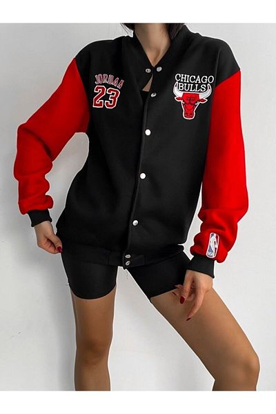NoVibe Large Size Black Chicagoo 23 Oversize Model College Jacket