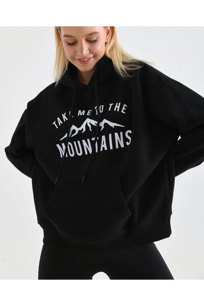 NoVibe سويت شيرت بتصميم واسع الحجم مطبوع عليه جبال