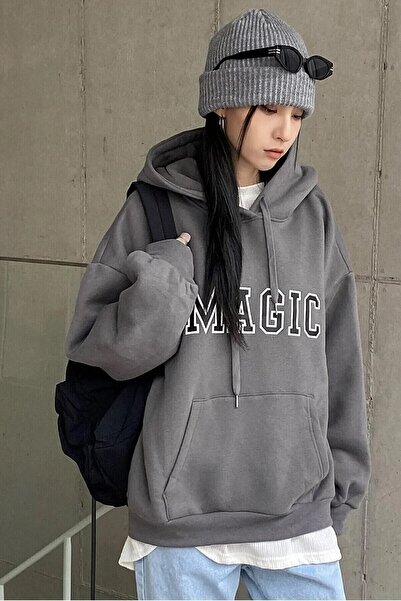 NoVibe Hanorac oversize cu imprimeu magic, unisex, antracit