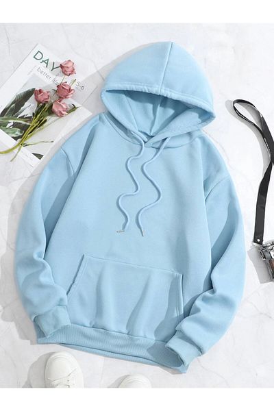 NoVibe Plus Size Women's 'Flower' Back Flower Tree Back Print Detailed Hooded Pocket Sweatshirt-Hoodie