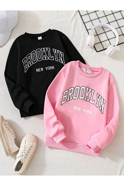 MANCY سويت شيرت بقلنسوة بطبعة بروكلين للأطفال مكون من قطعتين