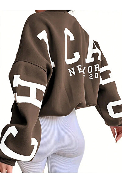 NoVibe سويت شيرت بقلنسوة كبير الحجم مطبوع عليه شيكاغو للجنسين