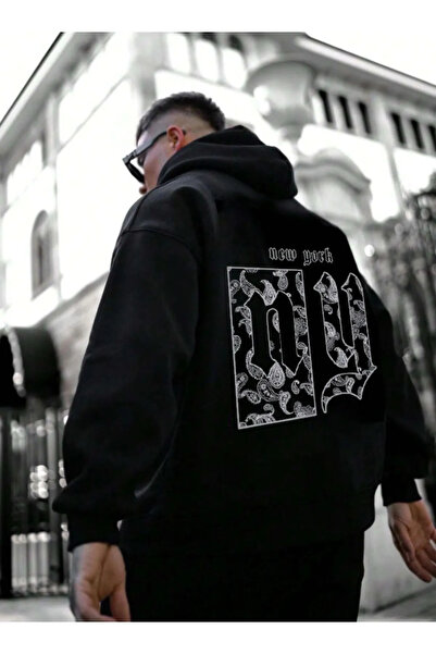 NoVibe Hanorac oversize unisex cu imprimeu New York de mărime mare