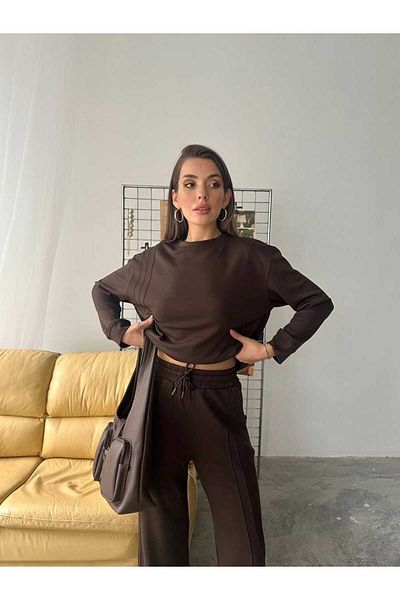 sportiness Wide Leg Modal Fabric Tracksuit Set with Grass Detail