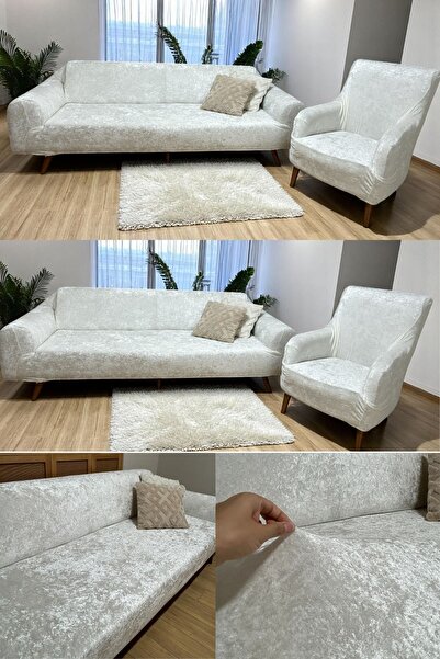 sabirehome غطاء أريكة مطاطي 3 3 1 1 مخملي لامع | غطاء مقعد مرن | طقم غطاء...