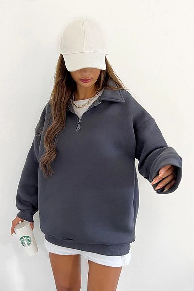 NoVibe Unisex Plus Size Unprinted Half Zipper Oversize Sweatshirt Hoodie
