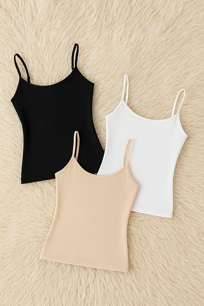 QKK Women's Modal Cotton Lycra Extra Piping Rope Strap 3-Piece Undershirt Q6K6K0T2Ka