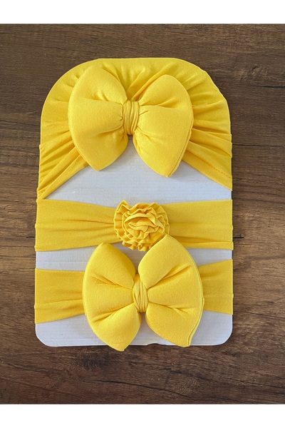 SHOPNEST Yenidoğan Kız Bebek 3'lü Set Bone Bebek Bandana Şapka Fiyonklu Kurdeleli Saç Bandı Toka
