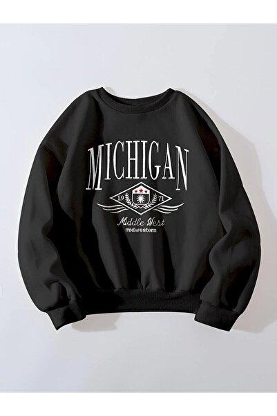 NoVibe Hanorac oversize unisex cu imprimeu Michigan Middle West