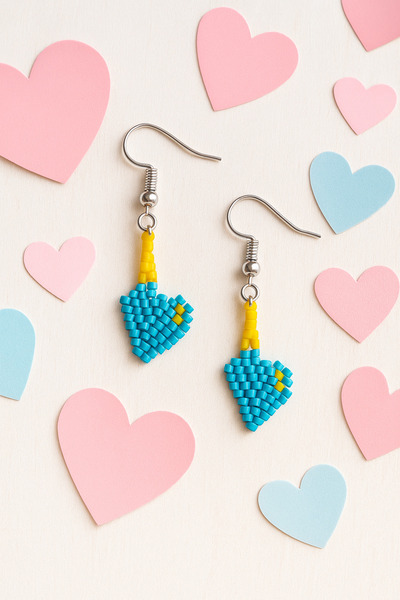 puffydik Blue Heart Bead Earrings – Energy of Love Handmade