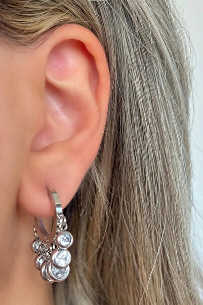 Mutenaura Silver Color Stone Detailed Steel Earrings (Pair)