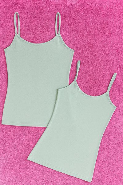 QKK Women's Modal Cotton Lycra Extra Piping Rope Strap 2-Piece Undershirt Q6K6K0T2Ka