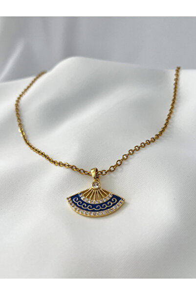 Berilya Aksesuar قلادة مروحة من حجر الزركون باللون الأزرق الداكن مع سلسلة فول...